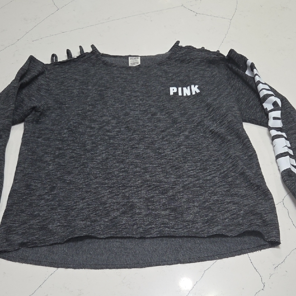 PINK Victoria's Secret Charcoal Heather Top Sz S Oversized Fit Gentle Used